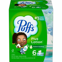 Puffs Plus Lotion Facial Tissue - 2 Ply - 8.20" X 8.40" - White - 124 Box - 6 / Pack