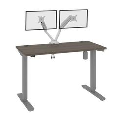 Bestar Upstand Electric 48"w Standing Desk With Dual Monitor Arm, Bark Gray