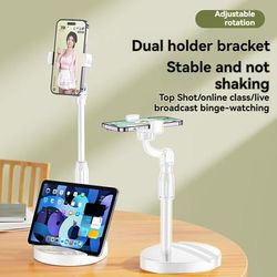 TEMU Nuopuchi Adjustable Height Mobile Phone Stand, Dual Slot Live Streaming Mount, Abs Material, Waterproof, Flexible Arm Desk Holder For Smartphones And Devices