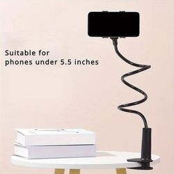 "TEMU Flexible 360° Rotating Phone Holder, Adjustable Long Arm Bed Stand & Desk Mount Clamp, Universal Fit For Up To 5.5" Smartphones, Multifunctional Lazy Bracket With - 1pc"