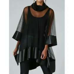 Transparent maille t-shirt trois quarts col roulé décontracté Sexy Streetwear Vintage t-shirt hauts pour les femmes automne été 2025 hauts