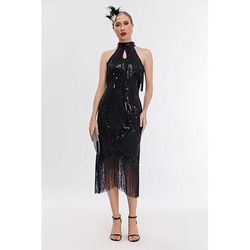 Anni Ruggenti Anni 1920 Midi Vestito Abito Flapper Abito per Festa di Natale Senza maniche Il grande Gatsby Paillettes Frangia con nappe Cuore All'americana Costume Per donna Carnevale Mascherata