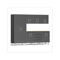 Ulti-MATE Garage Cabinets 8-Piece Garage Cabinet Kit with Bamboo Worktop in Graphite Grey Metallic