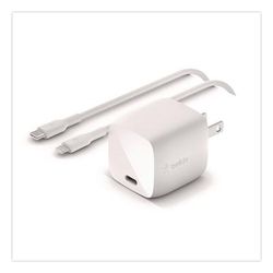 Belkin BOOST CHARGE USB-C PD 3.0 PPS Wall Charger + USB-C to USB-C Cable, White (BLKWCA005DQ1MWH)