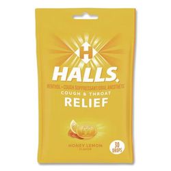 HALLS Relief Menthol cough Suppressant - Oral Anesthetic, Honey Lemon, 30/Pack (LIL621835306OWN)