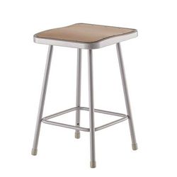 NPS 6300 Series Heavy Duty Square Seat Steel Stool, Backless, Supports Up to 500 lb, 23.25" Seat Height, Brown Seat, Gray Base (NPS6324)
