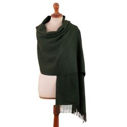 Simple Beauty in Moss Green,'100% Baby Alpaca Shawl in Moss Green with Fringed Ends'