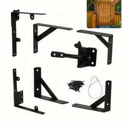 TEMU Heavy-duty Metal Gate Corner Brackets With Lock - Anti-sag Door Frame Kit For Wooden Fence Gates, Enhances Stability & Security