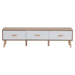 Mobile TV effetto legno chiaro con 3 cassetti e anta bianca