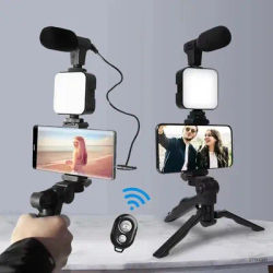 Smartphone Vlogging Kit With Tripod Phone Holder Mini Microphone LED Fill Light Starter For TikTok