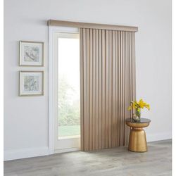 Wide Width 3.5" Printed Wood-Grain Vertical Blinds by BrylaneHome in Beige (Size 66" W 84" L)