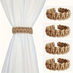 TEMU 4pcs Boho-chic Braided Curtain Ties - Rope Holdbacks For Linen Drapes, Bedroom & Living Room Decor, Curtain Decor | Vintage Curtain Ties | Braided , Curtains For Living Room