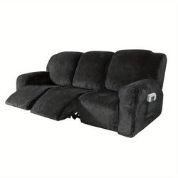 TEMU Versatile 2-seater Stretchy Silvery Fox Velvet Swan Velvet Armrest Casual Slipcover Sofa Chair Recliner Cover 6pcs Set For Home, Office, And Living Room