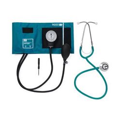 Medline Dual-Head Stethoscope and Handheld Aneroid Sphygmomanometer Combination Kit, Adult, Teal, 1 EA (MDS9117)