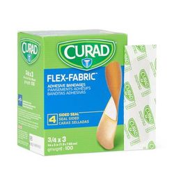 Curad Flex-Fabric Adhesive Bandages, 3/4" x 3" Strips, 100/Bx, 100/BX (NON25650Z)