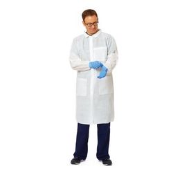 Medline Disposable Knit-Cuff Multilayer SMS Lab Coat with Traditional Collar, White, Size 3XL, 30/CS (NONSW100XXXL)