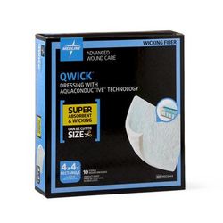 Medline Qwick Nonadhesive Dressing with Aquaconductive Technology, 4.25" x 4", 10/BX (MSC5844Z)