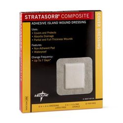 Medline Stratasorb Composite Adhesive Island Wound Dressings, 6" x 6", 10/BX (MSC3066Z)
