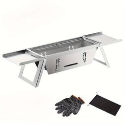 TEMU 1pc Portable Stainless Steel Folding Charcoal Grill With Skewers, Compact & Easy To Clean, Travel, Camping, Picnics, And Outdoor Cooking, Picnic Cooking Tool | Compact Grill | Materials