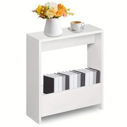 TEMU Narrow Side Table With Magazine Rack – Stylish Wooden Bedside Table For Living Room, Bedroom, Or Office, Space-saving Design, 55 X 20 X 60cm, Coffee, Snacks, And Decor