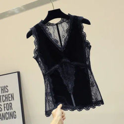 Chemisier et chemise en dentelle pour femmes, hauts coréenne, élégante, sans manches, avec fleur, collection 2019