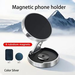 TEMU 1pc Aluminum Alloy Magnetic Car Phone Holder, Waterproof, 360° , Retractable & Foldable, Compatible With Iphone & Smartphones, Uncharged, No Battery Required