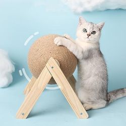 TEMU Sisal Rope Cat Scratching Ball Toy With Wooden Stand – Interactive Claw Grinding & Play Toy For Kittens, Small Breeds, And Indoor Cats, Cat Toys