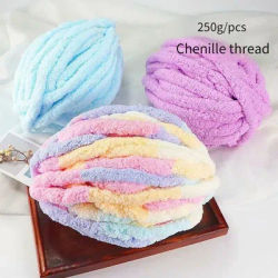 Fil Chenille pour Crochet, Couverture, Coussin, Écharpe, Chapeau, Nid d'Animal de Compagnie, Bricolage, Doux, Moelleux, Confortable, Chaud, Vert, Blanc, Optique, 250g par Pièce