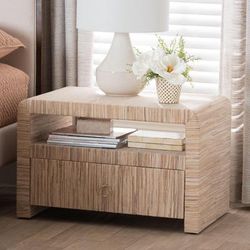 Hannah Bohemian Woven Grasscloth 1-Drawer Nightstand by Wholesale Interiors INC in Natural (Size ONE SIZE)