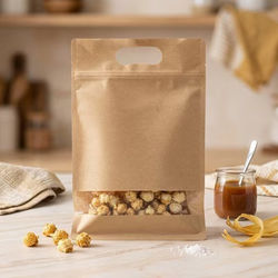 Kraft Box Bottom Zipper Handle Bags w/ Window 7 7/8" x 3 1/2" x 11 7/8" 50 Pack BBKW712