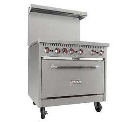 MoTak MR6-C-S 36" 6 Burner Commercial Gas Range - Standard Oven, Convertible, Stainless Steel, Gas Type: Convertible