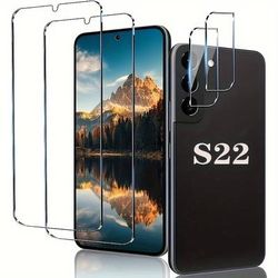 TEMU [2+2 Pack] Glass Screen Camera Protector, 9h Tempered Glass, Fingerprint Unlock, 3d Curved, Bubble-free For Galaxy S22 (15.49cm)
