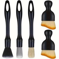 TEMU 5pcs Auto Detailing Brush Set - Bristle Car Interior Cleaning Tools, Dust Removal Brushes For Vehicle Detailing And Maintenance, Plastic Material