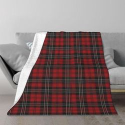 TEMU Cozy Red British Flannel Throw Blanket - Soft, Lightweight & For Couch, Bed, Office , Travel & Camping | Perfect Gift For All , Decorative, Christmas & Birthday Gifts