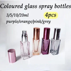 4pcs 3/5/10/20ml Colourful Mini Glass Perfume Spray Bottle Square Atomiser Portable Makeup Travel Refill Perfume Bottle