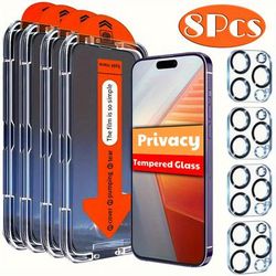 TEMU Privacy Tempered Glass + Lens Protection Film, Screen Protectors Glossy Finish, Anti-scratch Application For Iphone 7 8 X Xs Max Xr Mini 11 12 13 14 15 Plus