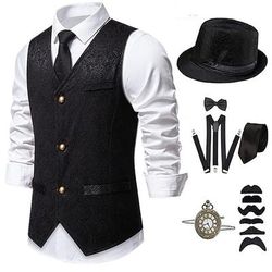 Anni 1920 Ispirato al vintage Il grande Gatsby Costume da festa Mascherata Set di accessori Senza maniche Stampa Senza colletto Costume Per uomo Halloween Festa Sera Casual Quotidiano Cravatta