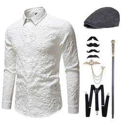 Anni 1920 Ispirato al vintage Il grande Gatsby Costume da festa Set di accessori Collo ripiegato Costume Per uomo Halloween Festa Sera Casual Quotidiano Adulti Blusa Cappello