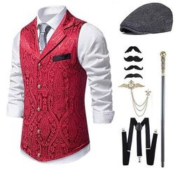Anni 1920 Ispirato al vintage Il grande Gatsby Costume da festa Mascherata Set di accessori Senza maniche Stampa Collo ripiegato Costume Per uomo Halloween Festa Sera Casual Quotidiano Adulti Gilet