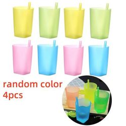 TEMU 4pcs 180ml & 260ml Polypropylene Tumblers With Built-in Straws, Resistant, Bpa-free Drinkware, Assorted Colors, With Built-in Straws For Valentine's, Thanksgiving, Christmas, New Year