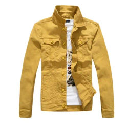 Veste en jean coupe slim pour homme, manteau militaire, haut uni, jaune, noir, vert, blanc, document, mode