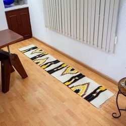 'Handmade Zapotec-Themed 1x8 Wool Runner Rug in Natural Dyes'