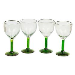 Blown glass wine glasses, 'Forest Mirage' (set of 4)