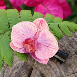 'Spring-Themed Resin Pink Orchid Stainless Steel Hair Clip'