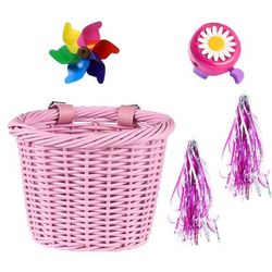 TEMU Bicycle, Mountain Bike, Scooter, Balance Bike, Handmade Woven Bike Basket + Small Windmill + A Pair Of Streamers + Bell