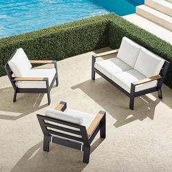 Calhoun 3-pc. Loveseat Set in Matte Black Aluminum - Quick Dry, Light Aruba - Frontgate