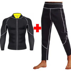 Men Exercise Sets Trainning Suits Sets Fitness Leggings Sauna Sweat Tops Coats Sportswear Pants Two Pieces Set Weight Loss