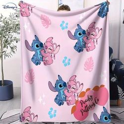 TEMU [1pc Stitch Cartoon Blanket] 1pc Stitch & Cartoon Printed Flannel Fleece Blanket, Soft & Cozy Knitted Polyester Throw, Machine Washable, Multi- For Living Room, Bedroom, Sofa