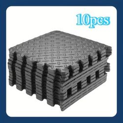 TEMU 10-pack Black Eva Interlocking Foam Floor Tiles, & Practical For Home & Gym Exercise, Fitness Mat Padding Essential, Rubber Material