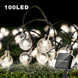 TEMU 1 Pack /100led 16.08/22.64/39.04ft Solar String Lights Outdoor Crystal Ball Lights, 8 Lighting , High Quality Garden Patio Porch Wedding Party Decor Solar Deck Lights